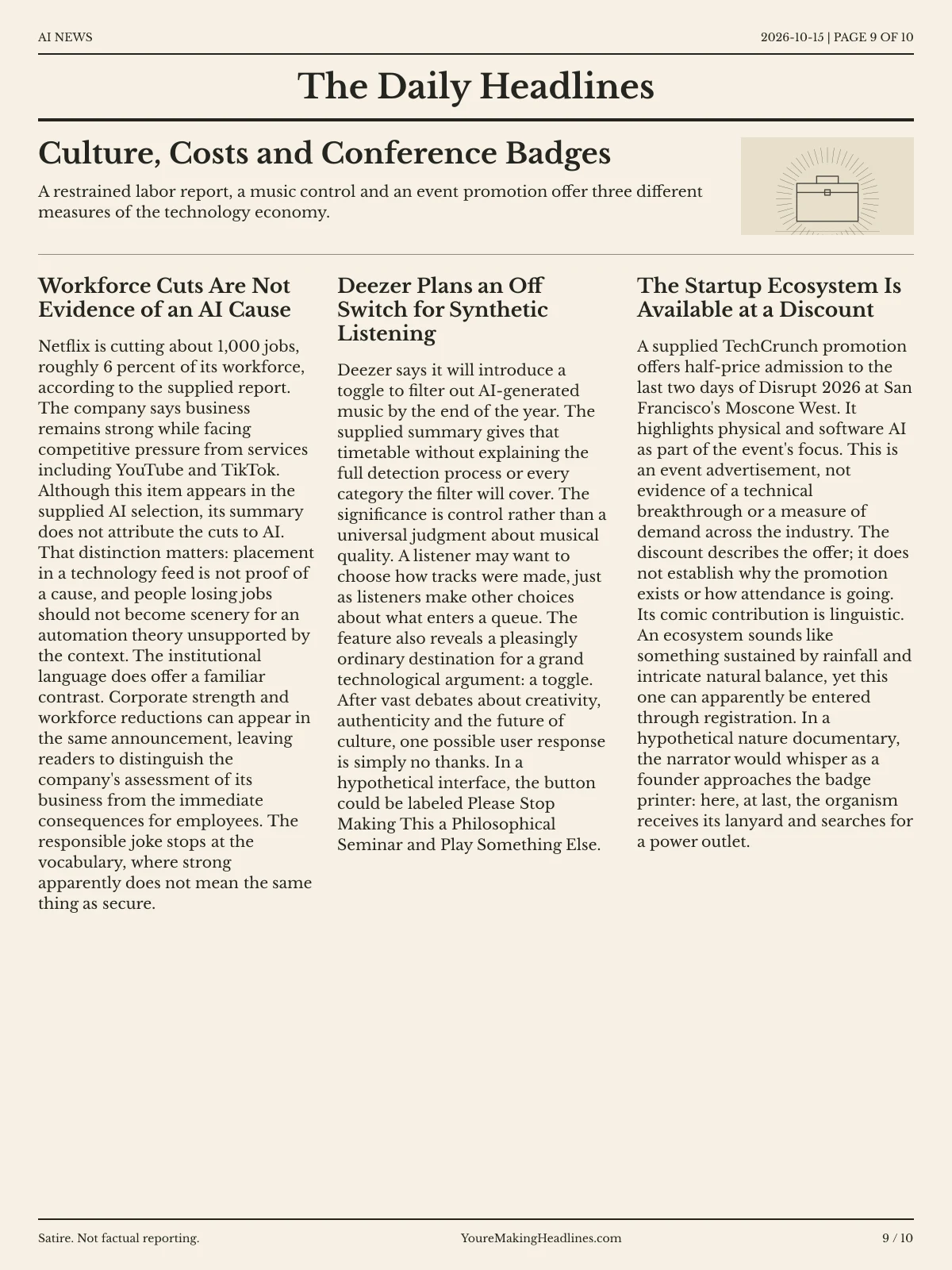 AI News newspaper, page 9: Culture, Costs and Conference Badges