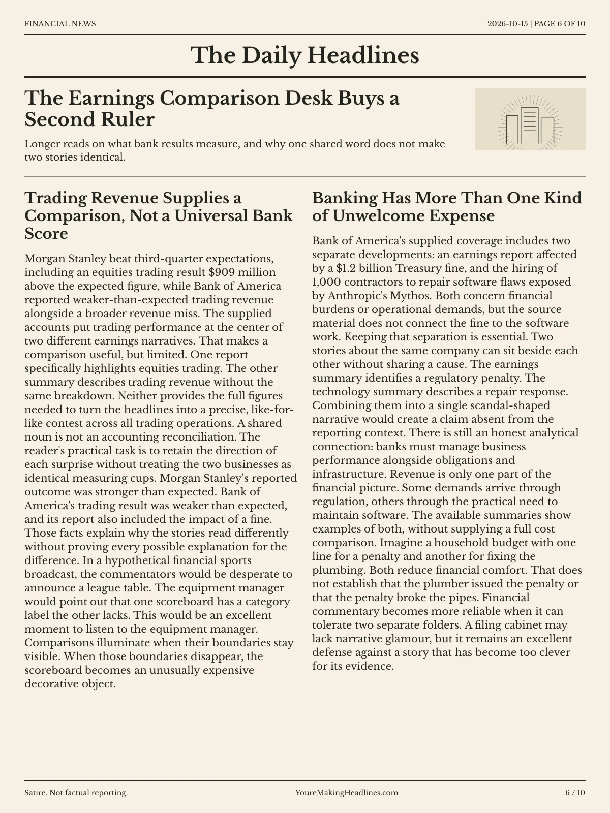 Financial News newspaper, page 6: The Earnings Comparison Desk Buys a Second Ruler