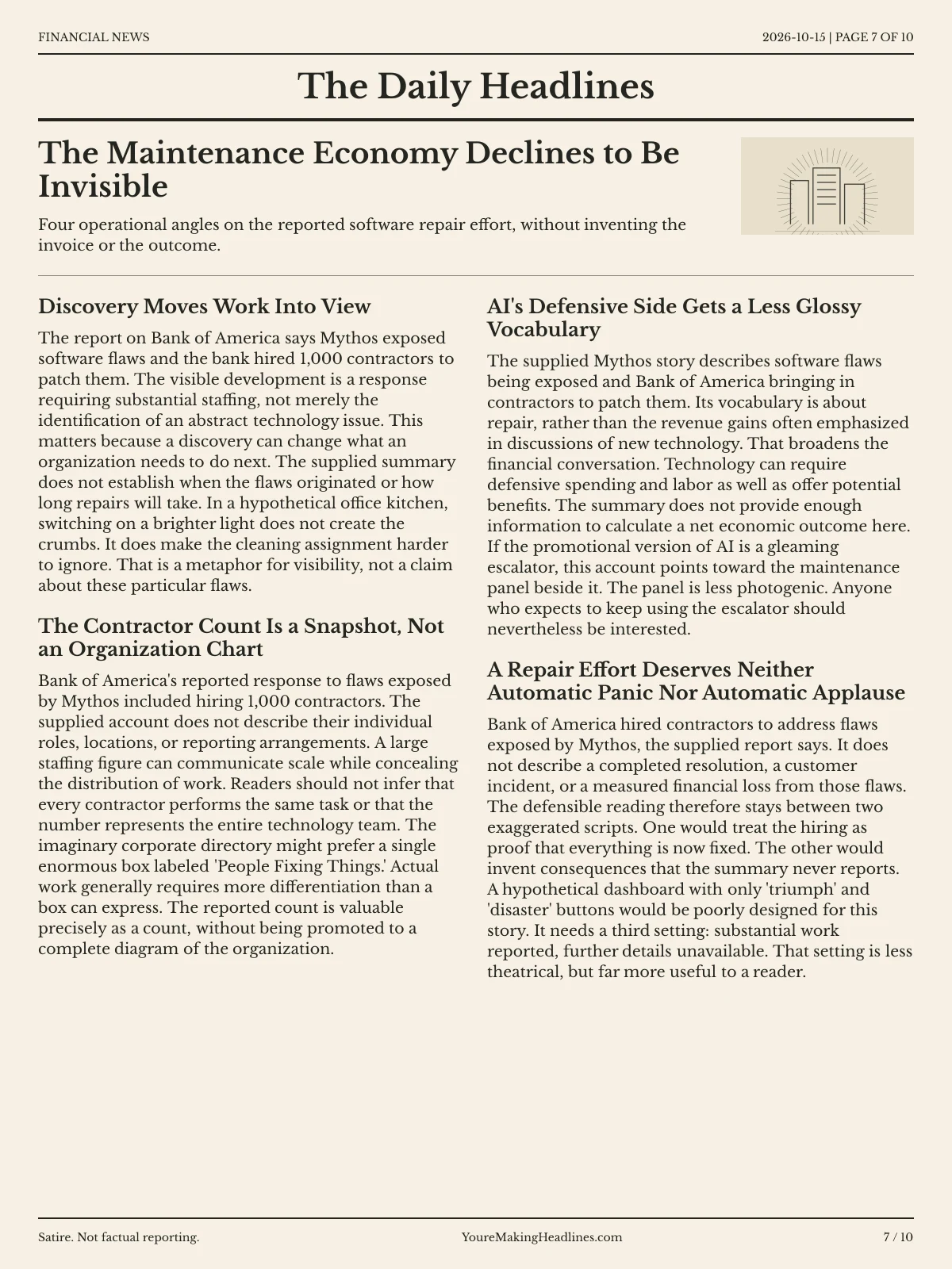 Financial News newspaper, page 7: The Maintenance Economy Declines to Be Invisible
