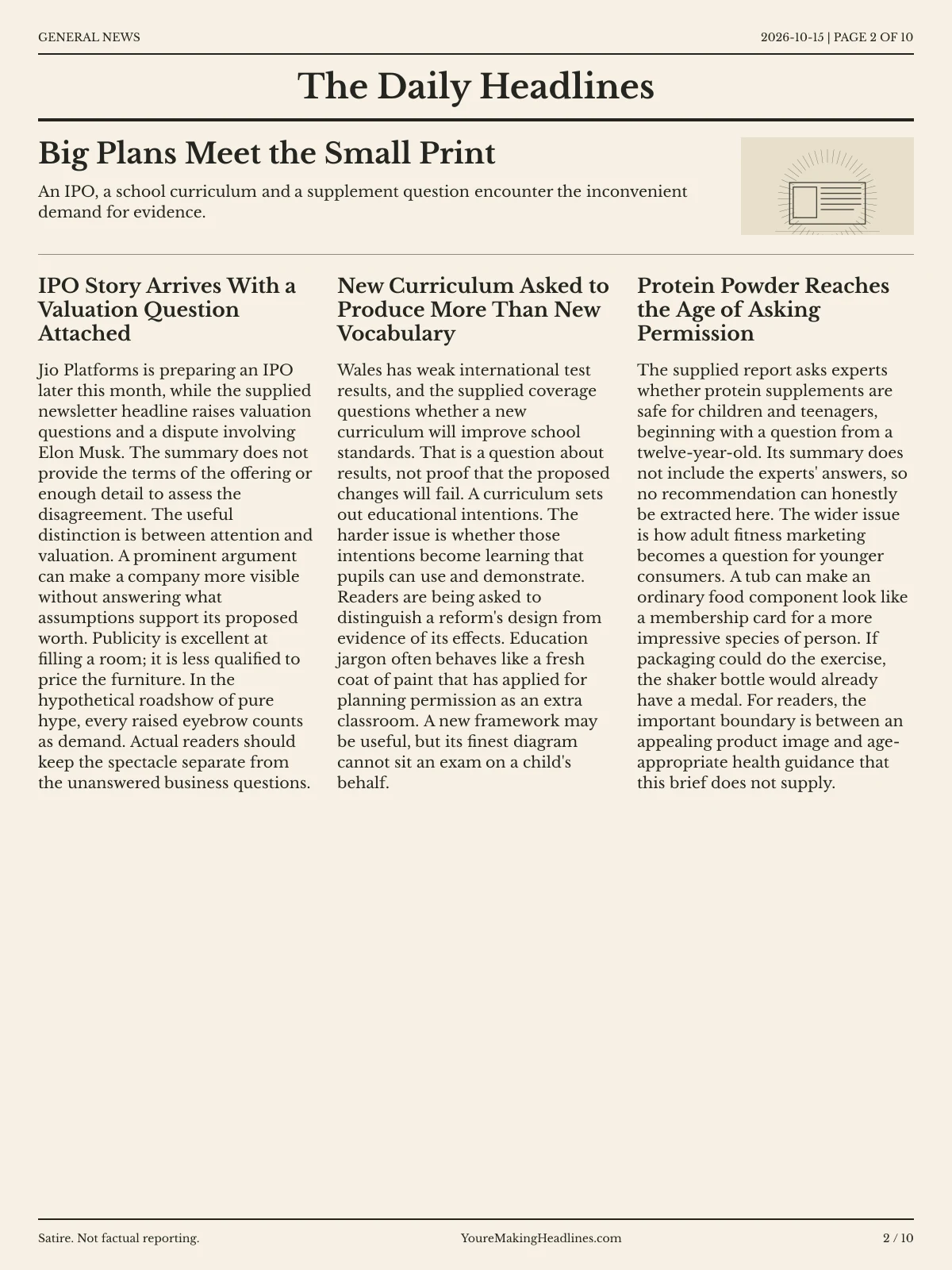 General News newspaper, page 2: Big Plans Meet the Small Print