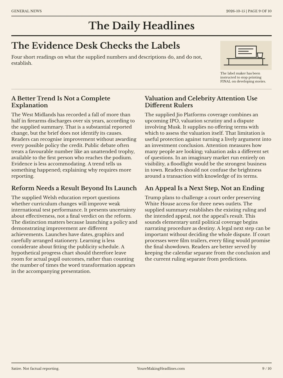 General News newspaper, page 9: The Evidence Desk Checks the Labels