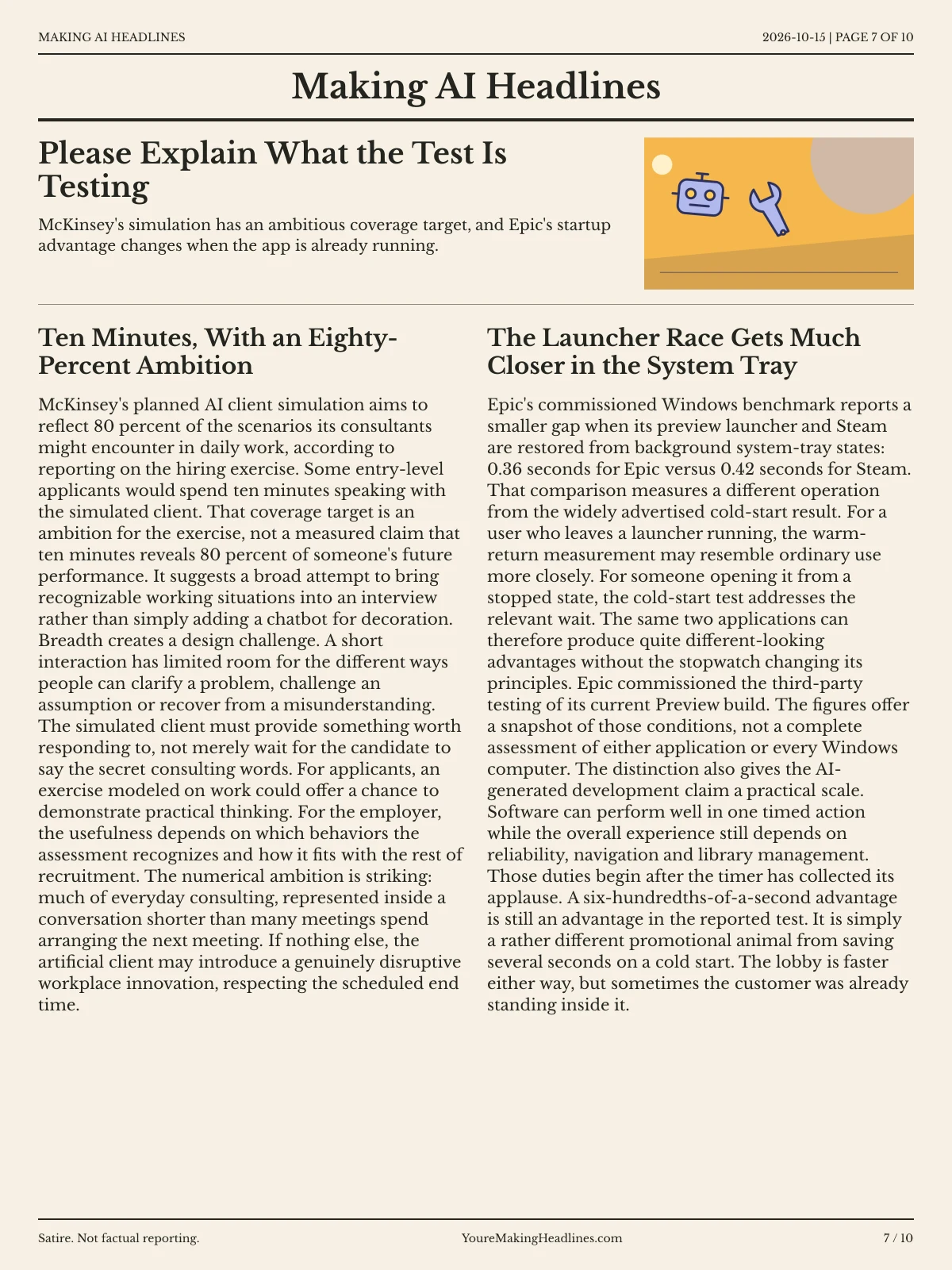 Making AI Headlines newspaper, page 7: Please Explain What the Test Is Testing