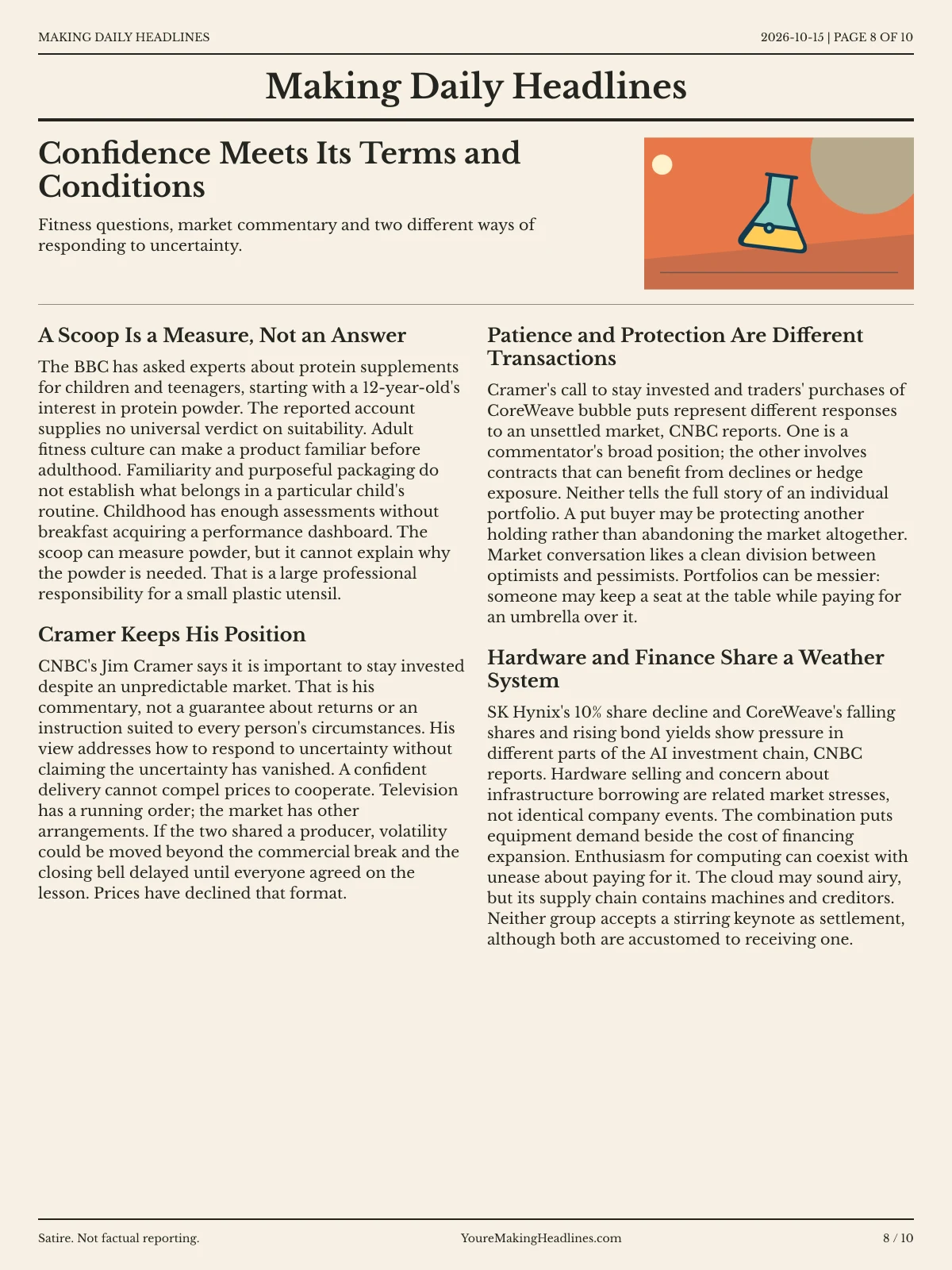 Making Daily Headlines newspaper, page 8: Confidence Meets Its Terms and Conditions
