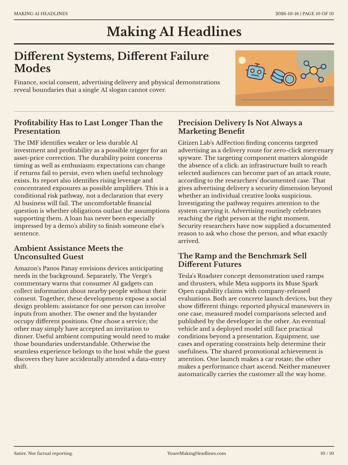 Making AI Headlines newspaper, page 10: Different Systems, Different Failure Modes