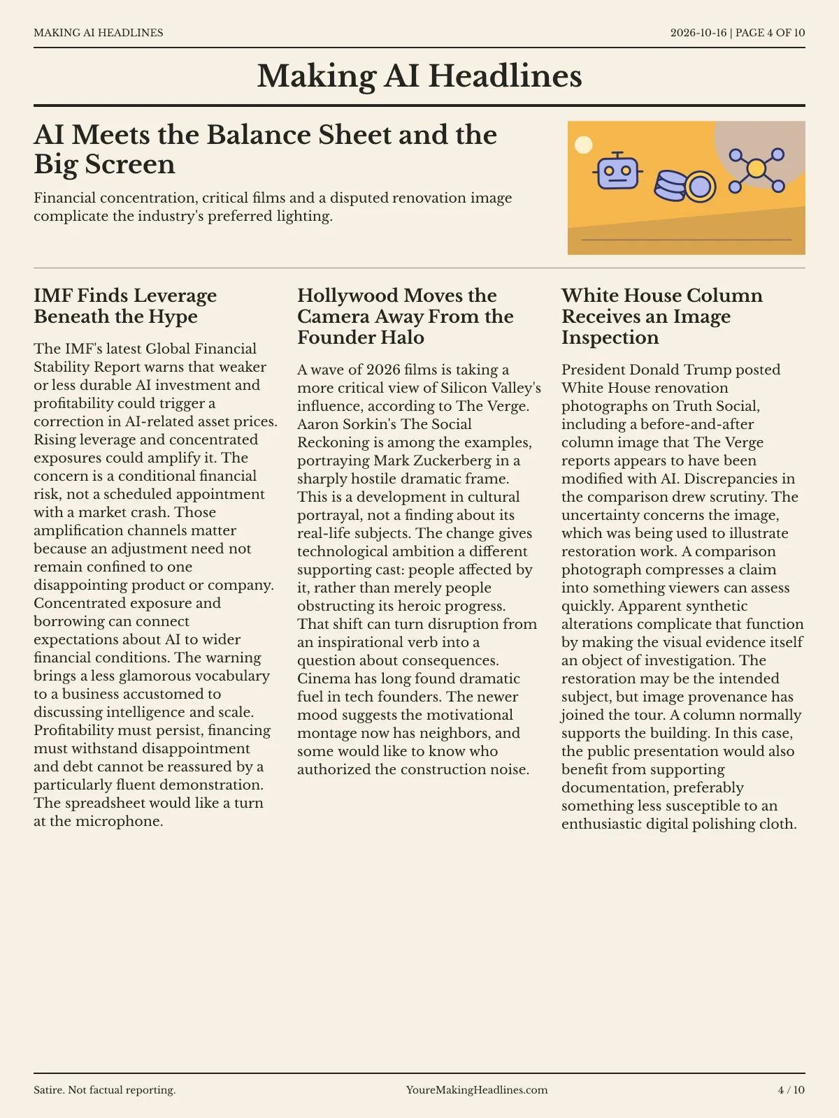 Making AI Headlines newspaper, page 4: AI Meets the Balance Sheet and the Big Screen