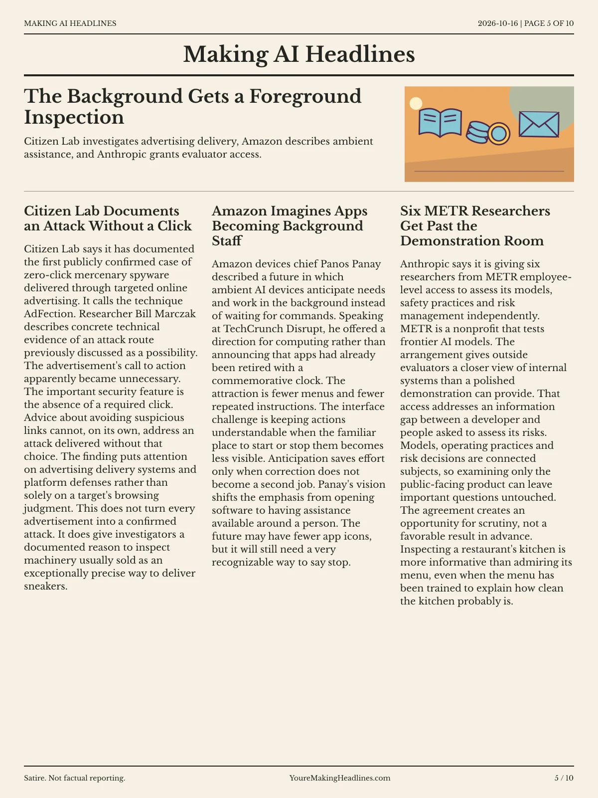 Making AI Headlines newspaper, page 5: The Background Gets a Foreground Inspection