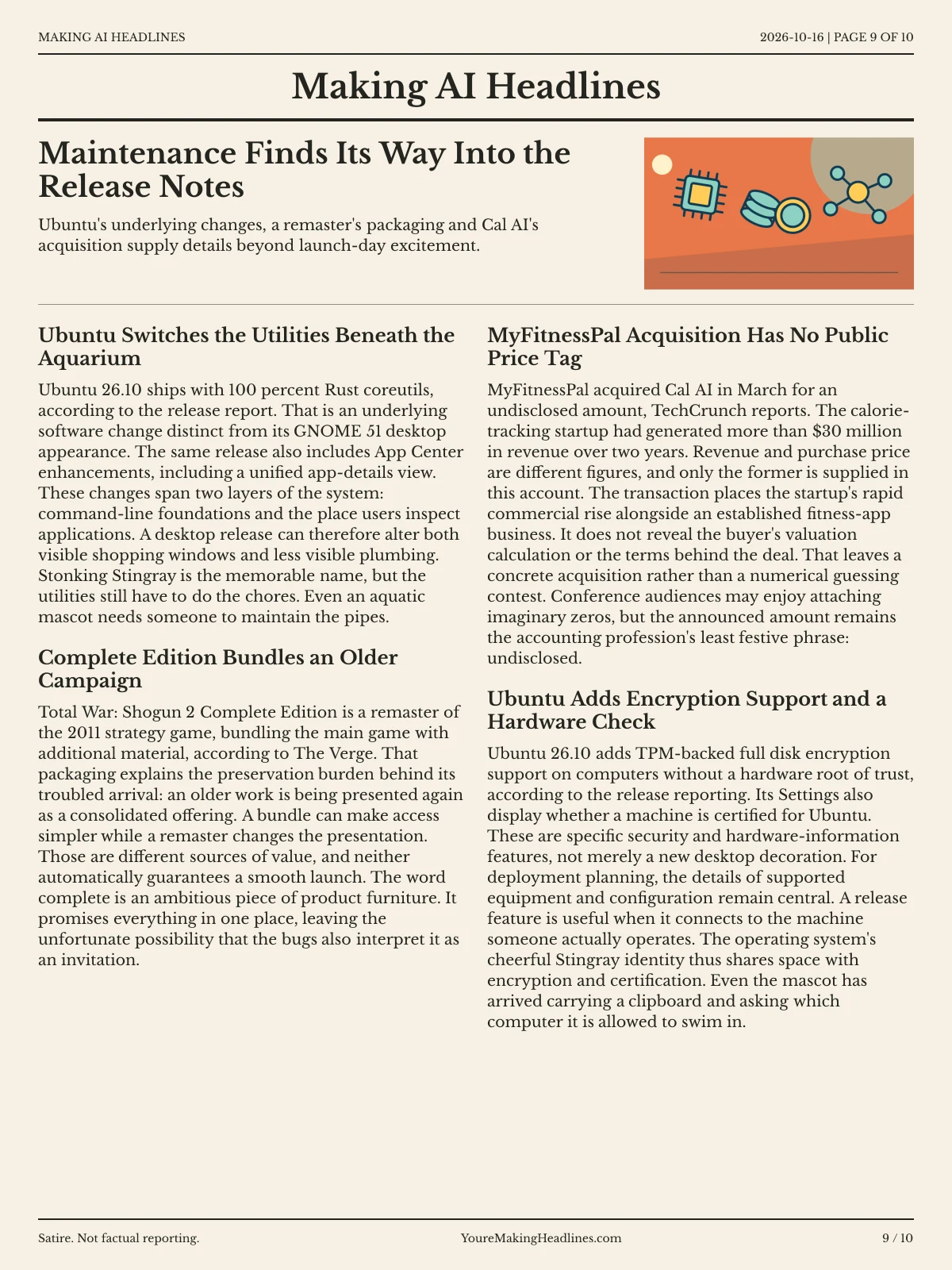 Making AI Headlines newspaper, page 9: Maintenance Finds Its Way Into the Release Notes
