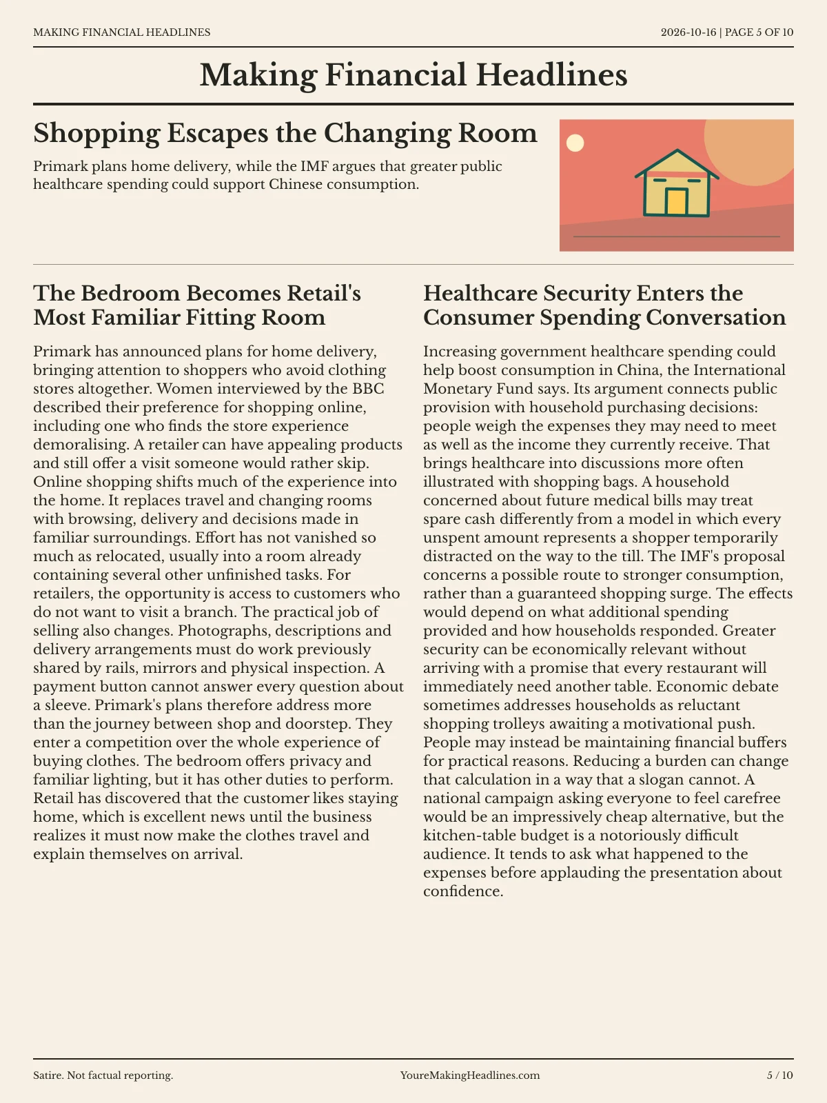 Making Financial Headlines newspaper, page 5: Shopping Escapes the Changing Room