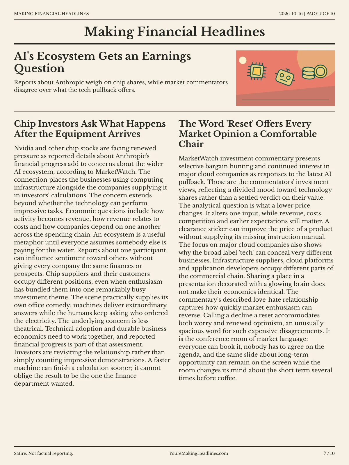 Making Financial Headlines newspaper, page 7: AI's Ecosystem Gets an Earnings Question