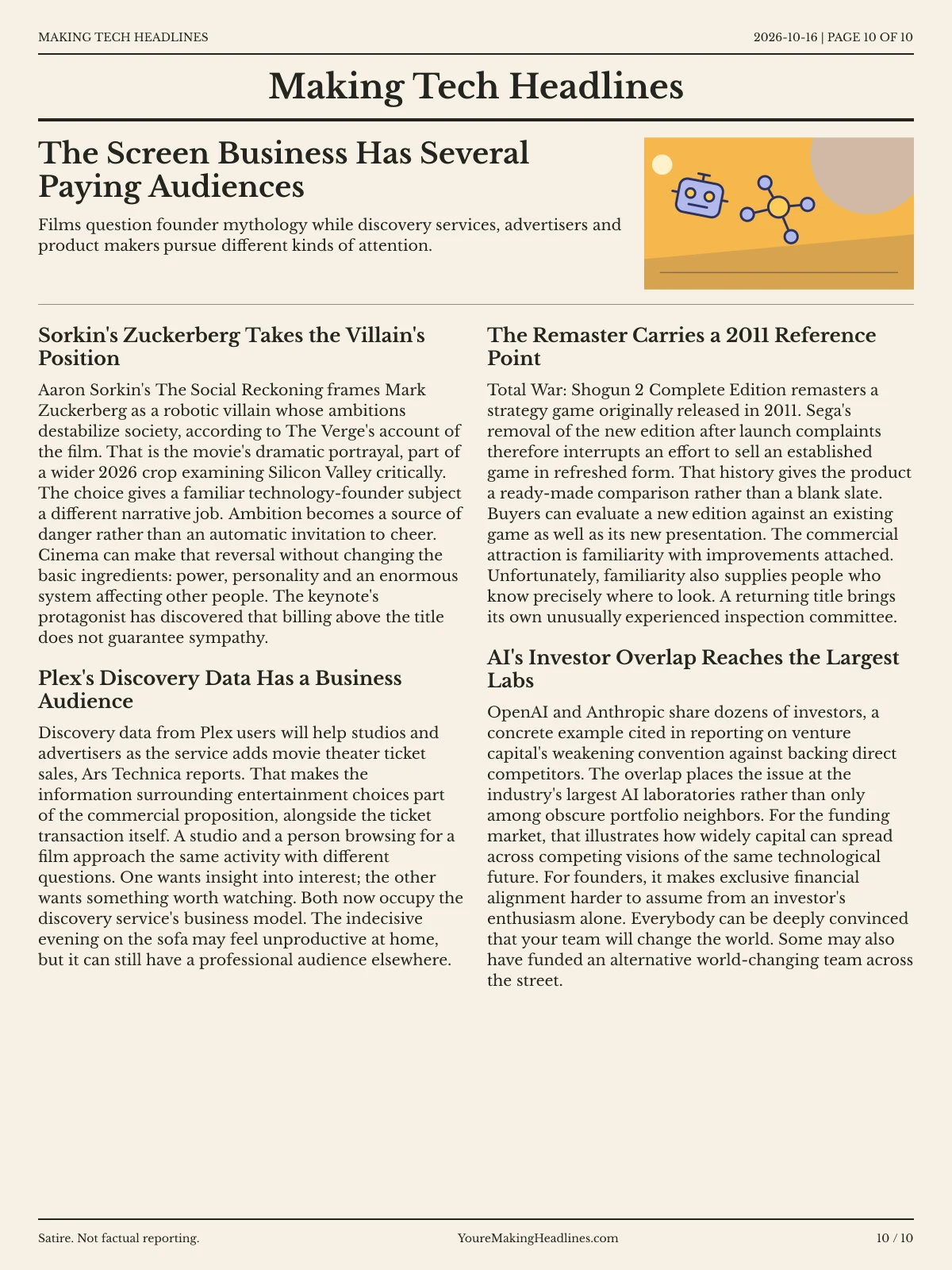Making Tech Headlines newspaper, page 10: The Screen Business Has Several Paying Audiences