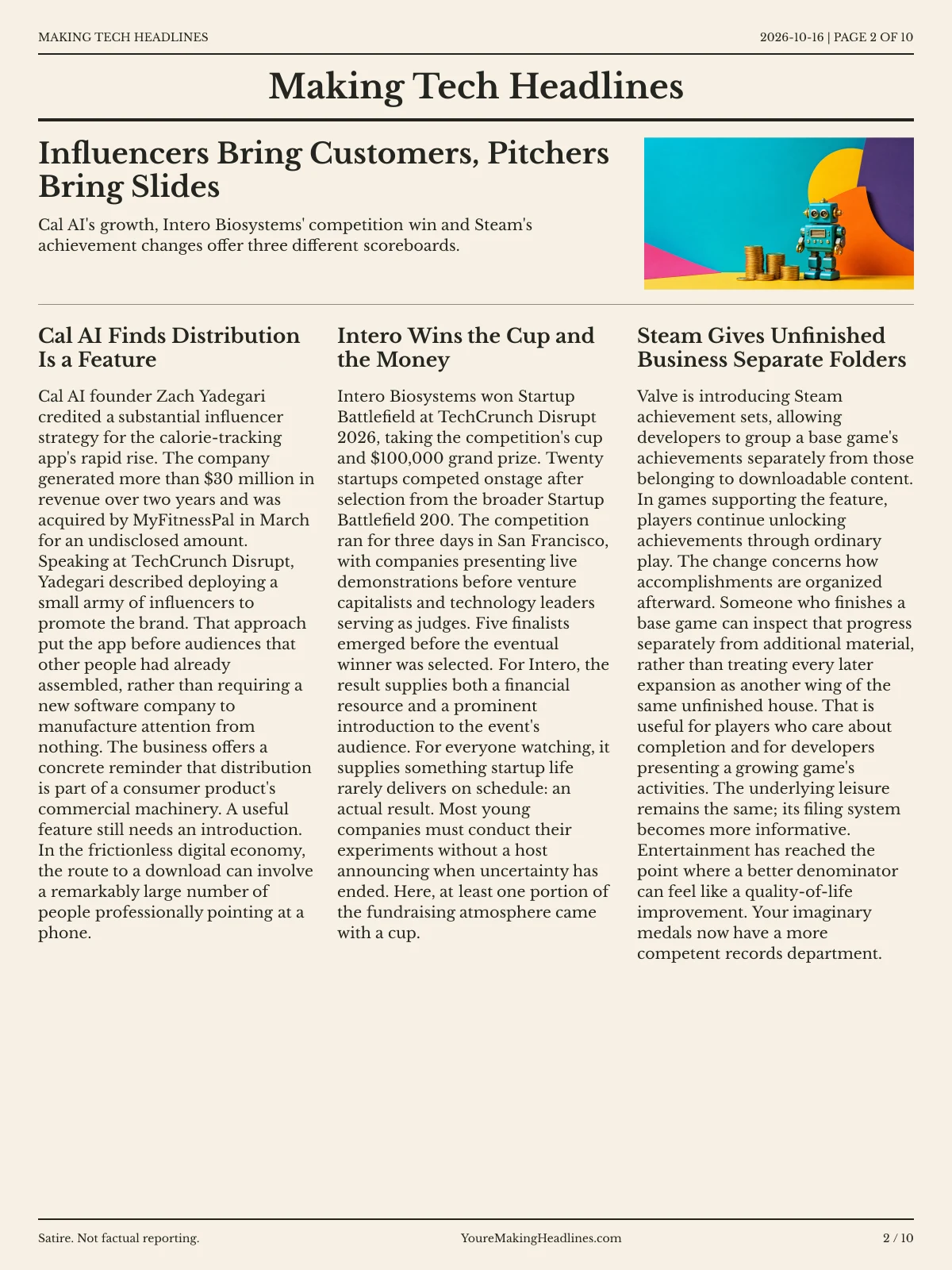 Making Tech Headlines newspaper, page 2: Influencers Bring Customers, Pitchers Bring Slides