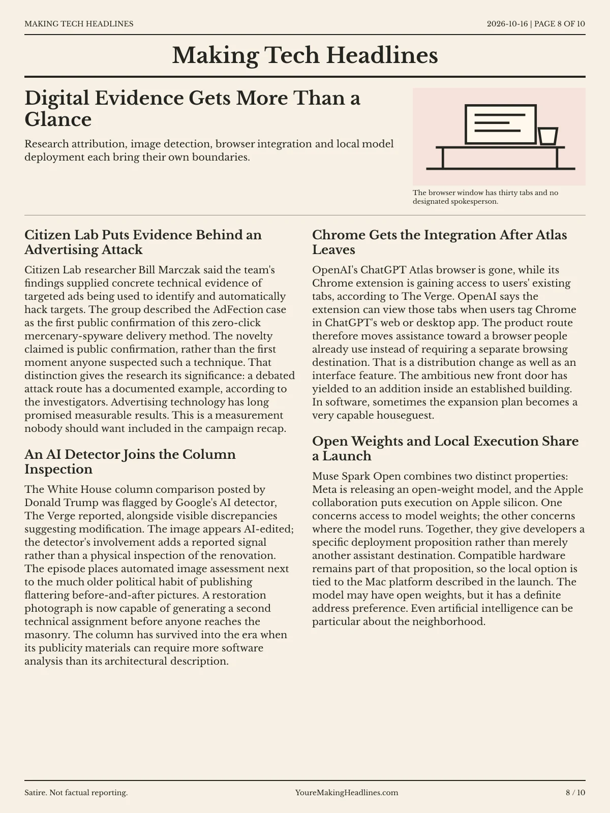 Making Tech Headlines newspaper, page 8: Digital Evidence Gets More Than a Glance